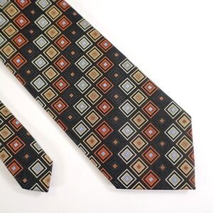 Chereskin Black Tan Brown Geometric Polyester Short‎ Tie